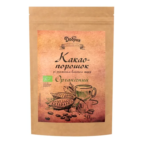 Какао-порошок зі зниженим вмістом жиру Органічний Добрик д/п 50г