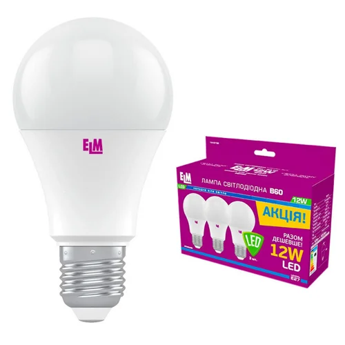 Лампа ELM Led B60 12W PA10 E27 4000K 3шт