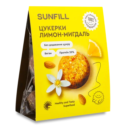 Цукерки Лимон-Мигдаль з Протеїном, В/ґ, 73г Sunfill
