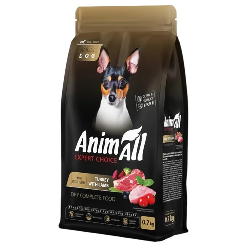 Корм сухий AnimAll з індичкою та ягням для собак малих порід 700г