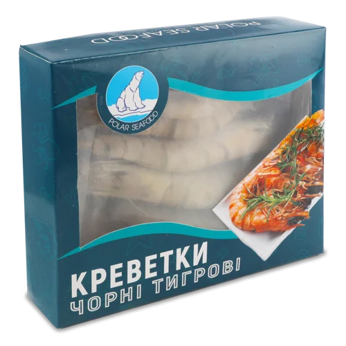 Креветки Заморожені Чорні Тигрові В Панцирі Сирі 8/12, з/г, к/у 1кг