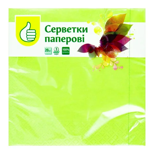 Серветки Auchan тришарові салатові 33x33см 20шт
