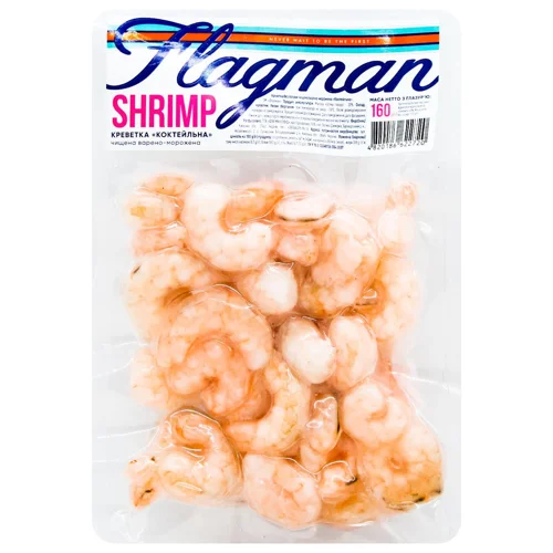 Креветка Flagman Коктейльна чищена варено-морожена без голови 160г