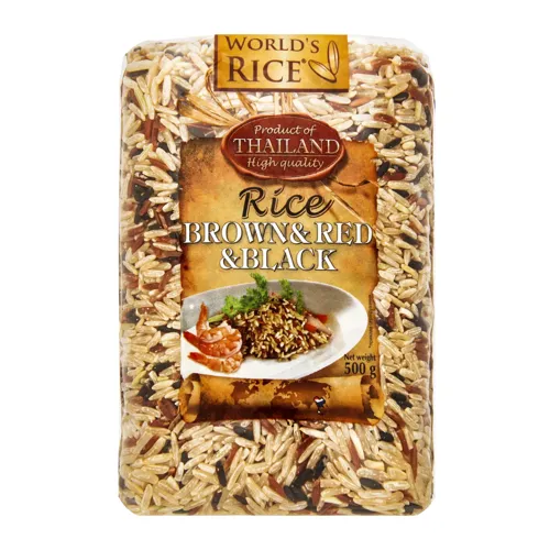Суміш рису коричневого з червоним і чорним World`s Rice м/у 500г
