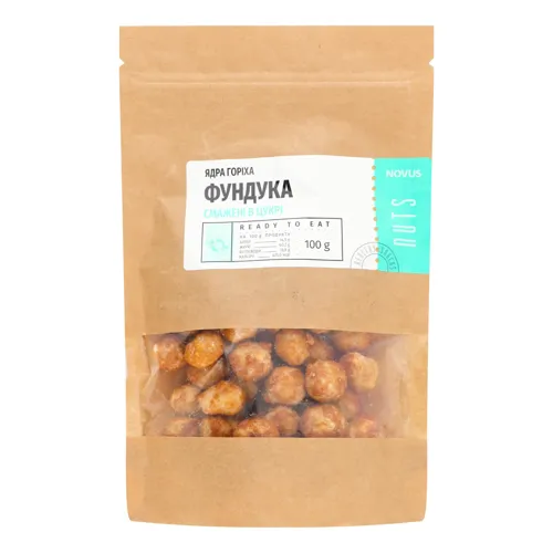 Ядра фундука Novus смажені в цукрі 100г