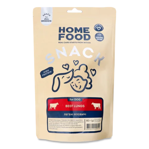 Ласощі Для Собак Легені Яловичі В/ґ, 80г Home Food