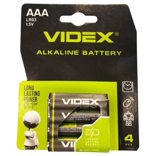 Батарейка Videx лужна LR03/AAA 4шт