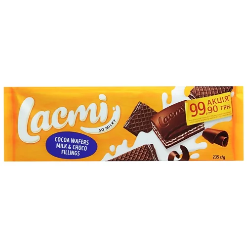 Шоколад молочний Roshen Lacmi з вафлею 235г