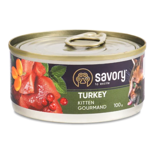 Корм Консервований Повнораціонний Для Кошенят Turkеу Gourmand Savory з/б 100г