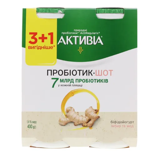 Біфідойогурт 1.4% питний Імбир-мед Пробіотик-шот 3+1 Активіа 4х100г