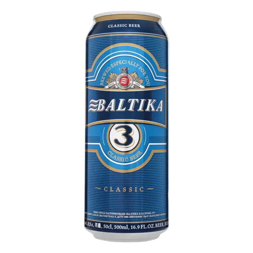 Пиво 0.5л 4.8% світле пастеризоване Classic №3 Baltika з/б