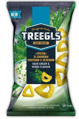 Снеки кукурудзяні "TREEGLS" сметана з зеленню 75г