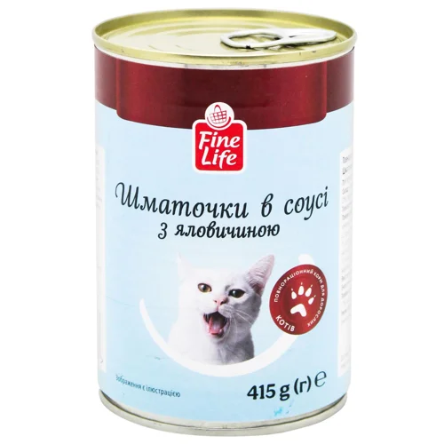 Корм Fine Life Шматочки в соусі з яловичиною для дорослих котів 415г