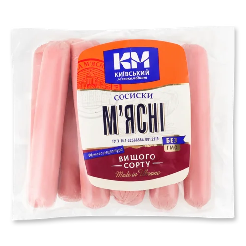 Сосиски Варено-Копчені М'ясні, Київський М'ясокомбінат, 1 кг