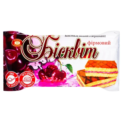 Бісквіт Бісквіт-Шоколад Фірмовий коктейль Вишня з вершками 6шт 330г
