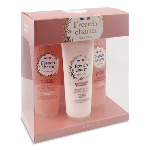 Гель для душу Rose Peach & Flowers 125мл + Крем для тіла 125мл + Скраб-пілінг для тіла 125мл, Ліора
