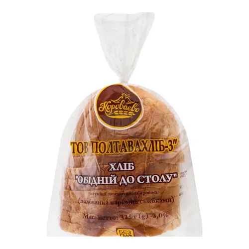 Хліб половинка в нарізці Обідній до столу Короваєво м/у 325г