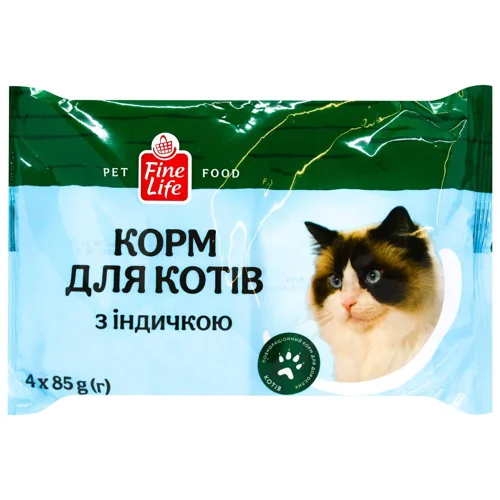 Корм вологий Fine Life з індичкою для дорослих котів 85г х 4шт