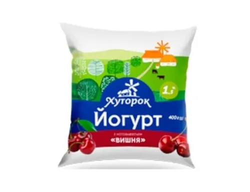 Йогурт питний «Хуторок» Вишня 1,5%, фруктово-ягідний наповнювач, 400г
