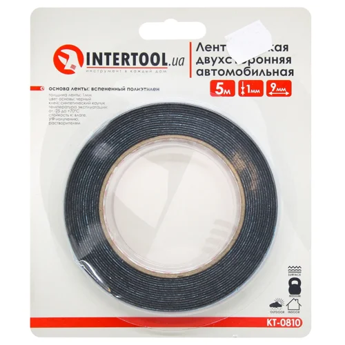 Стрічка Intertool Авто клейка двостороння чорна 9х5000х1мм