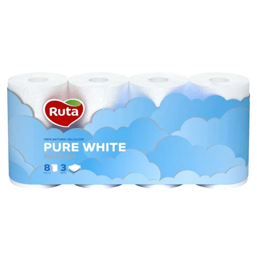 Туалетний папір Ruta Pure White 3-шаровий білий 8шт