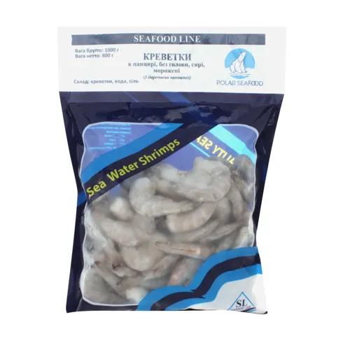 Креветки в панцирі без голови сирі морожені 26/30 Polar Seafood м/у 800г
