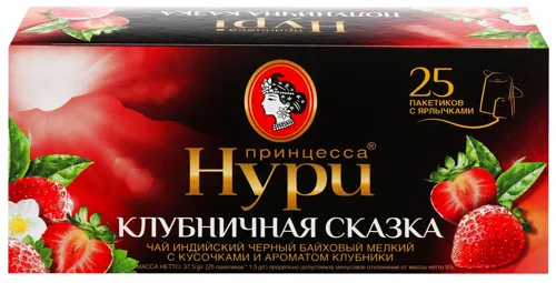 Чай чорний зі шматочками та ароматом полуниці Полунична казка Принцеса Нурі к/у 25х1.5г