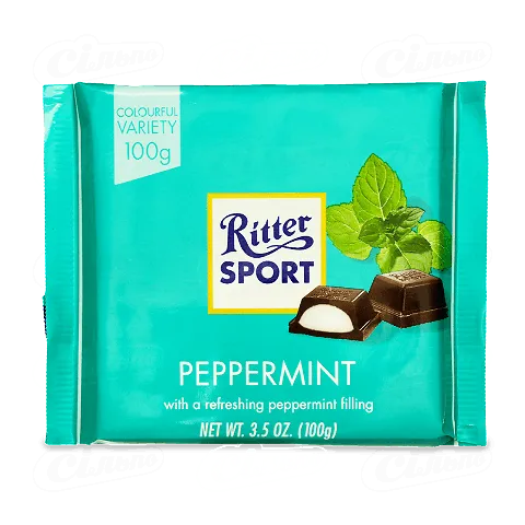 Шоколад Ritter Sport чорний з кремово-м'ятною начинкою 100г
