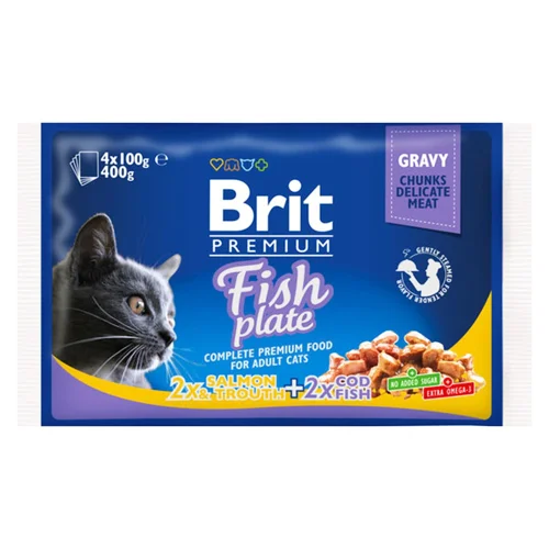 Корм вологий Brit Premium Рибна тарілка для дорослих котів 4шт х 100г