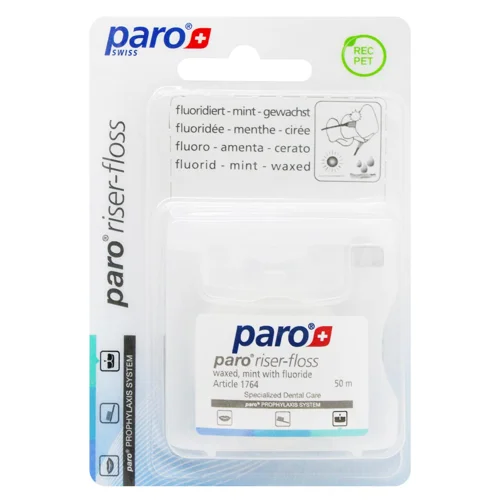Зубна нитка Paro Riser-Floss з м'ятою і фтором вощена 50м