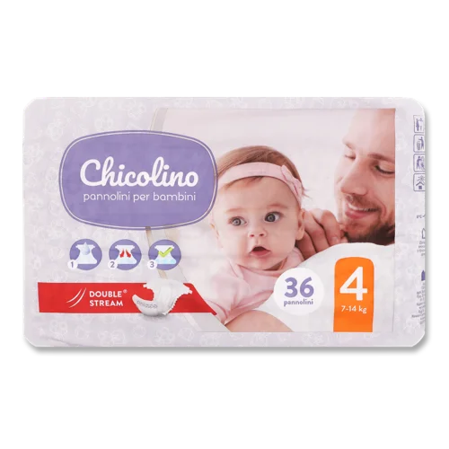 Підгузки Дитячі Одноразові, 7-14 кг, 36 шт, Chicolino, в/ґ
