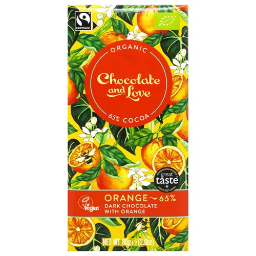 Шоколад чорний Chocolate and Love з натуральною олією апельсина органічний 65% 80г