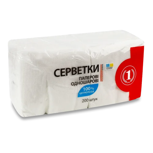 Паперові Серветки Вищого Ґатунку Білий, 1-шарові, 200 шт