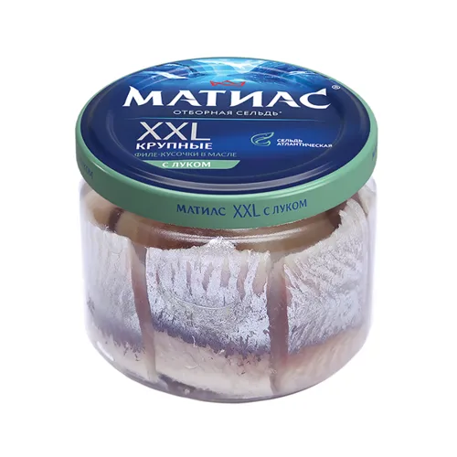 Оселедець Матиас ХХL філе-шматочки з цибулею в олії 260г