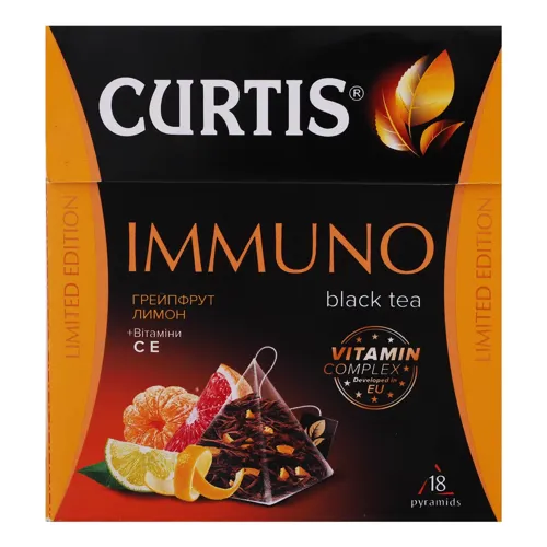 Чай чорний Curtis Immuno Грейпфрут та лимон у пірамідках 18шт 32,4г