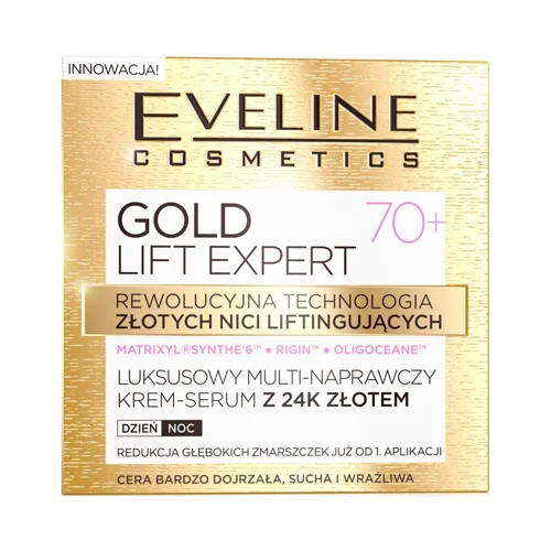 Крем-сироватка Eveline Cosmetics Gold Lift Expert 70+ для зрілої сухої та чутливої шкіри обличчя 50мл