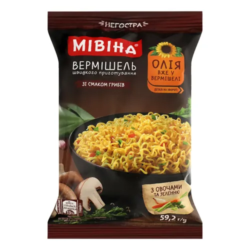 Вермішель швидкого приготування зі смаком грибів негостра Мівіна 59.2г