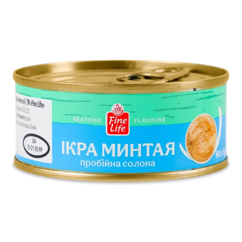 Ікра Минтая В/ґ Солона З Додаванням Олії Fine Life, Залізна Банка 80г