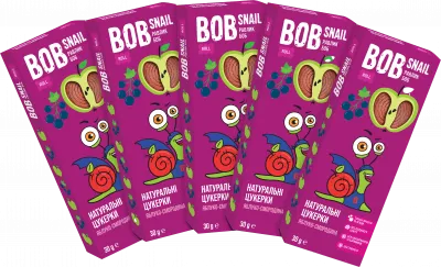 Упаковка цукерок Bob Snail натуральні Яблучно-Чорносмородинові 30г х 5 шт