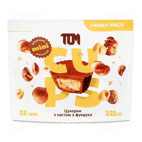 Цукерки TOM з пастою з фундука шоколадні, 225г