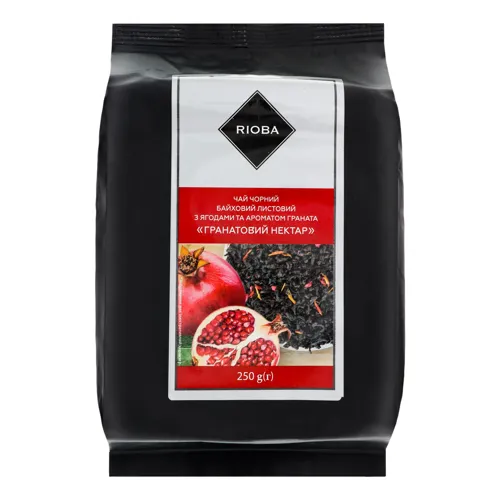 Чай чорний байховий листовий з ягодами та ароматом граната Гранатовий нектар Rioba м/у 250г
