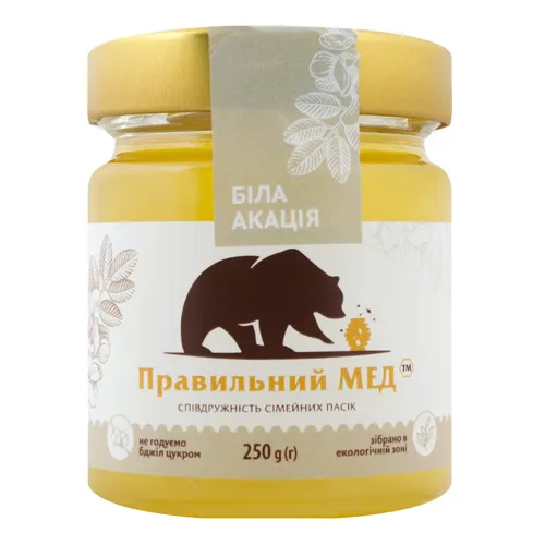 Мед Біла акація Правильний мед скляна банка 250г