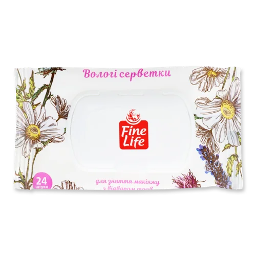 Вологі Серветки для Зняття Макіяжу з Відваром Трав Fine Life, 24 шт