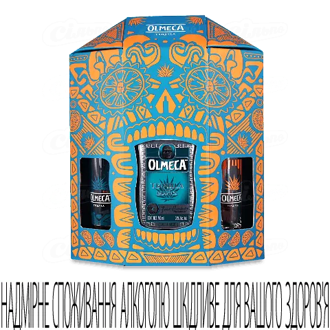 Текіла Olmeca Blanco 38% + 2 стакани, 0,7л