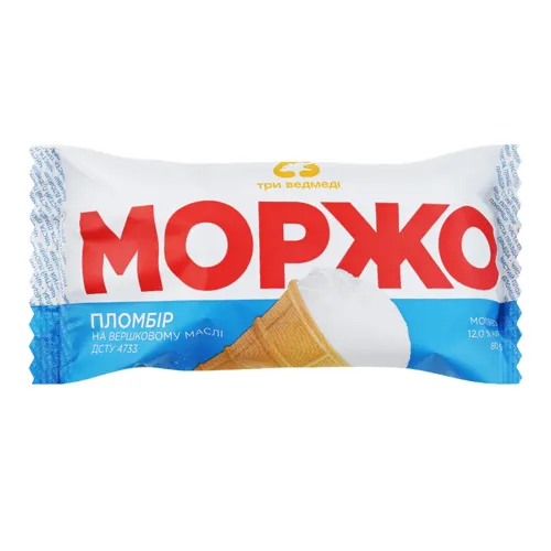 Морозиво 12% пломбір у вафельному стаканчику Моржо Три ведмеді м/у 80г