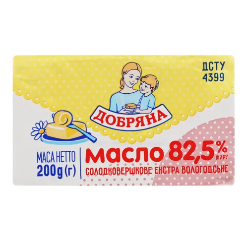 Масло 82.5% солодковершкове Екстра Вологодське Добряна м/у 200г