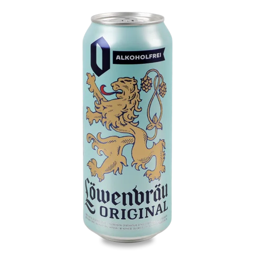 Пиво Безалкогольне Світле Пастеризоване Original Löwenbräu, з/б, 0.5л, 0.5%