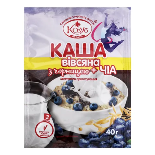 Каша миттєвого приготування Вівсяна Чорниця+Чіа Козуб продукт м/у 40г