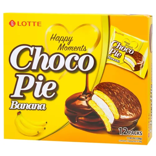 Печиво бісквітне «Lotte Choco Pie» Банан прошароване глазуроване 12*28г 336г