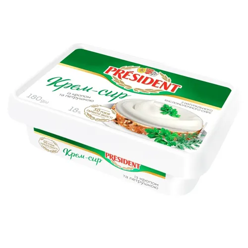 Крем-сир President із кропом та петрушкою 18%, 180г